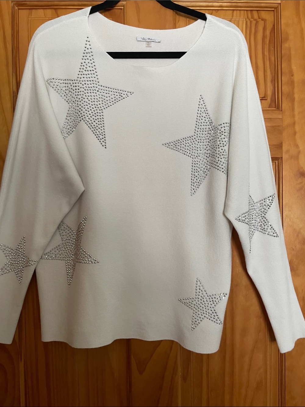 Vila Milano Scoop Neck white Sweater with Silver Star Studs